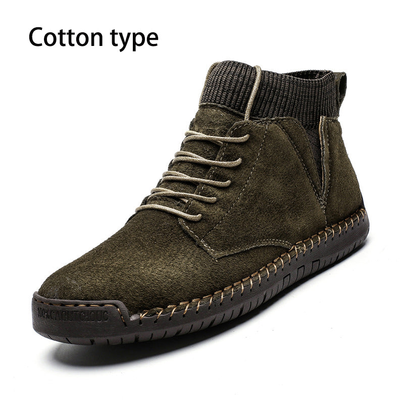 Trendy Fashion Big Yards Shoes Hand Stitching Mid-Top Men's Cotton Boots Korean Version Casual Shoes - Fashionner