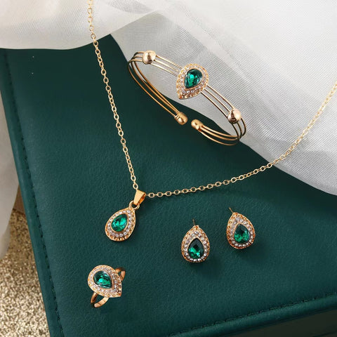 Buy Jewelry Suit Women'S Water Drop Gem Series Necklace Earring Ring Bracelet Four-Piece Set online at Fashionner.