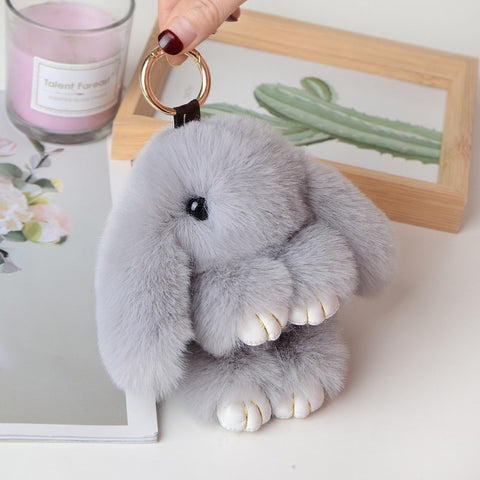 Décoration de porte-clés de voiture avec pendentif en fourrure de lapin