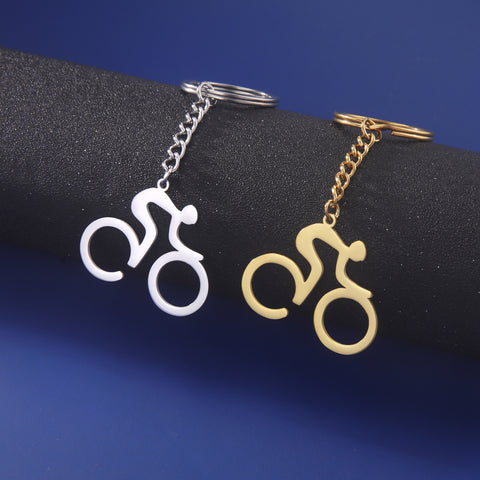 Gexiang Factory Acier Titane Découpe Creuse 18K Or Véritable Galvanoplastie Trait Simple Pendentif Vélo Porte-clés Acier Inoxydable