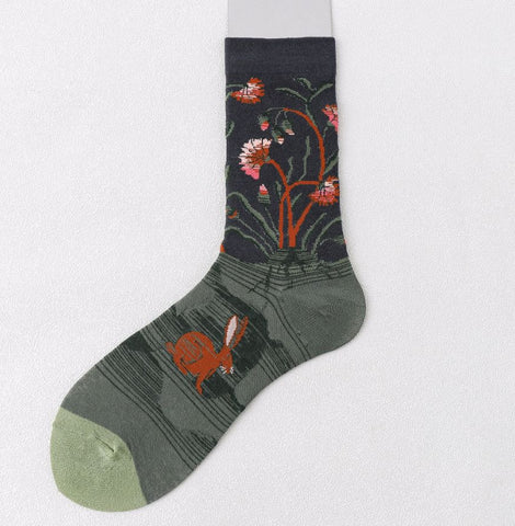 Trendy Mid-calf Length Socks Preppy Style Stockings Artistic Illustration Socks - Fashionner