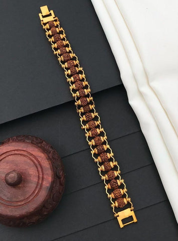 Authentique bracelet moderne Rudraksha Paanch Mukhi avec placage or.