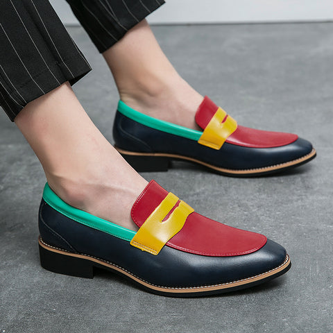 Men's Casual Large Size 48 Colorful British Leather Shoes Trendy Pointed Toe Trend Shoes - Fashionner