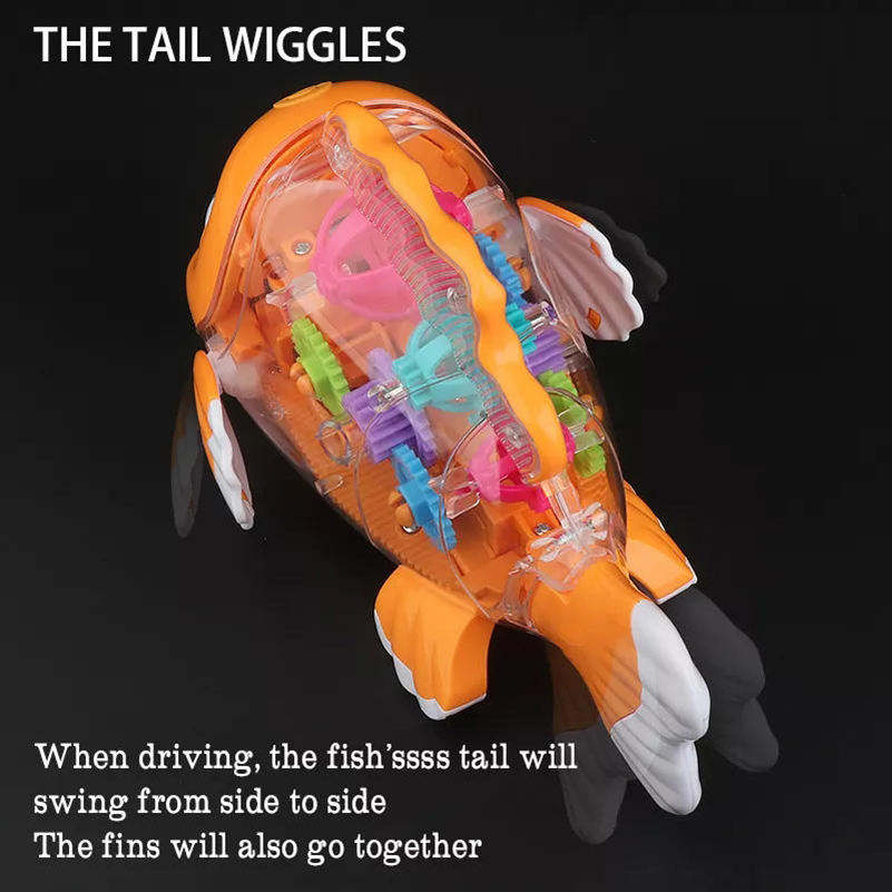 Electrical Universal Driving Walking Animal Toy Plastic Rotating Transparent Pinion Gear Fish with Dazzling Flash Light Music - Fashionner