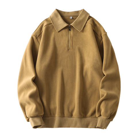 Sweat-shirt tendance à col à revers et demi-fermeture éclair, haut chaud polaire à manches longues pour hommes - Vêtements pour hommes