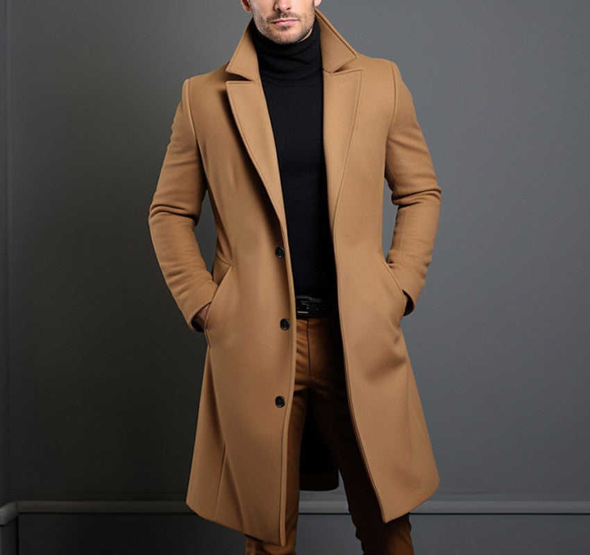 Buy Men'S Mid-Length Trench Coat Fall Winter Slim Pockets Single-Breasted Collar Jacket Casual Business Comfortable Overcoat Clothing online at Fashionner.
