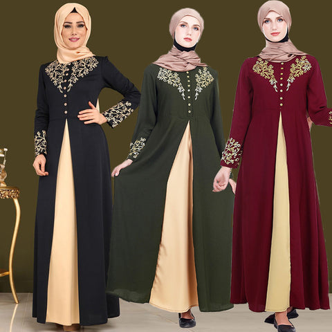 Robe arabe musulmane imprimée dorée pour femmes