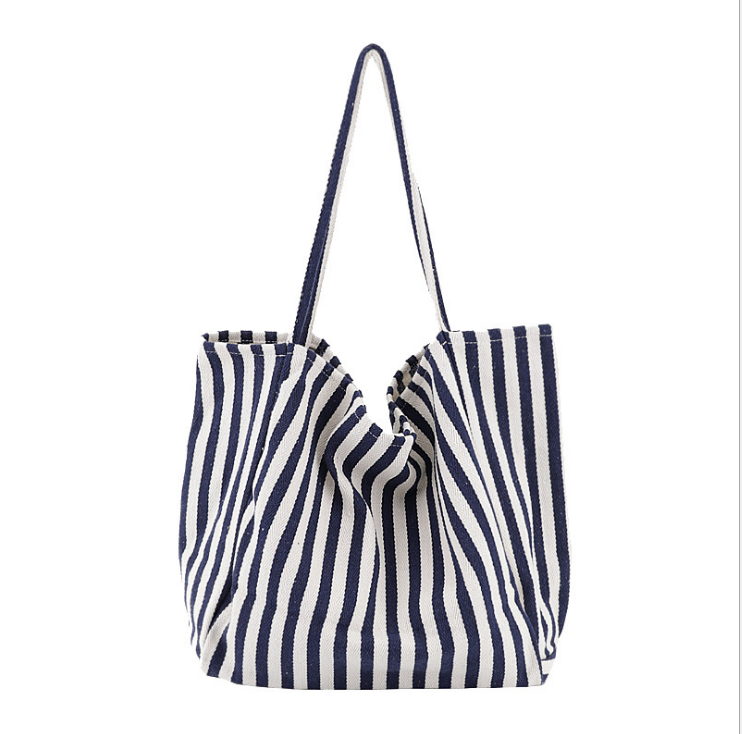 Striped Canvas Bags High Capacity Shoulder Bags For Women Fashion Shopper Handbags Casual Shopping Totes - Fashionner