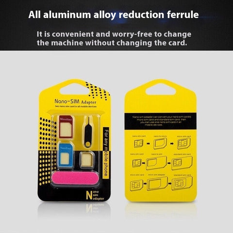 Kit de Conversion Carte SIM Standard vers Micro SIM en Alliage d'Aluminium - Manchon de Support Métallique - Cinq Pièces
