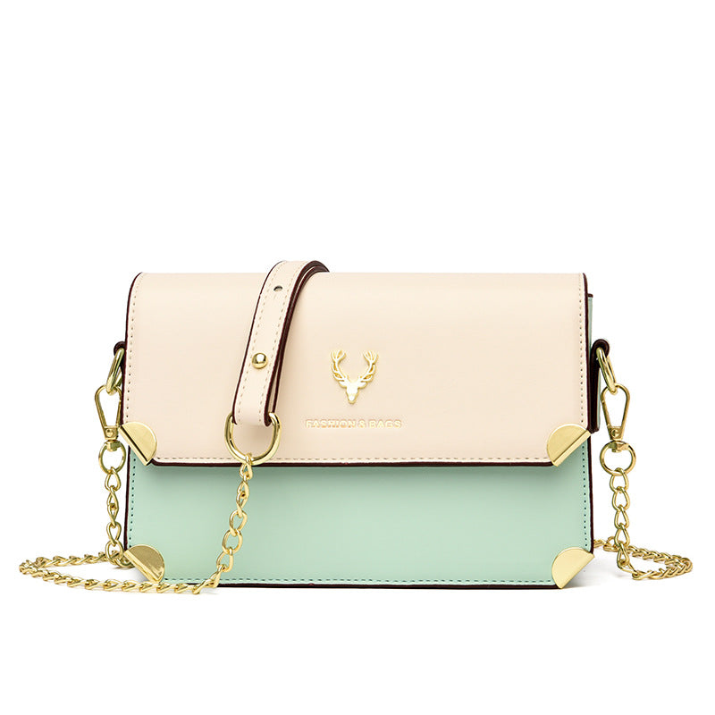 Fashion Color Contrast Deer Head Chain Crossbody Bag - Fashionner