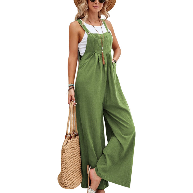 Women Long Bib Pants Overalls Casual Loose Rompers Jumpsuits With Pockets - Fashionner