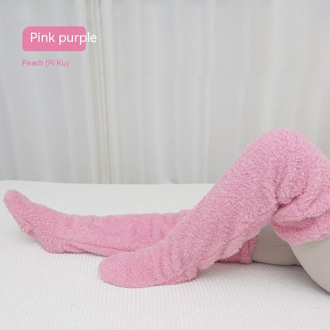 Buy Over Knee High Fuzzy Long Socks Winter Warm Cold Leg Knee Joint Cold-Proof Stockings Home Floor Sleeping Socks online at Fashionner.
