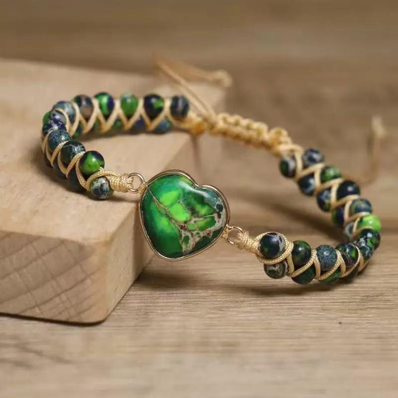 Buy Natural Stone Peach Heart Couple Bracelet, Lover Heart-Shaped Beaded Bracelet, Heart Ornaments online at Fashionner.