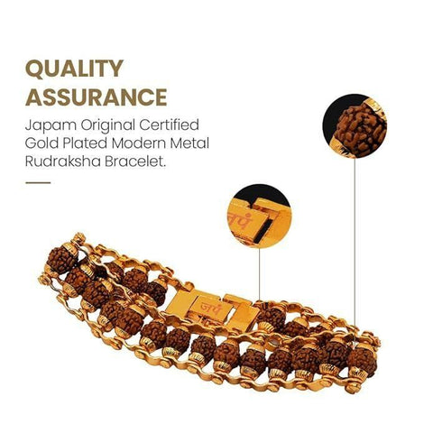 Authentique bracelet moderne Rudraksha Paanch Mukhi avec placage or.