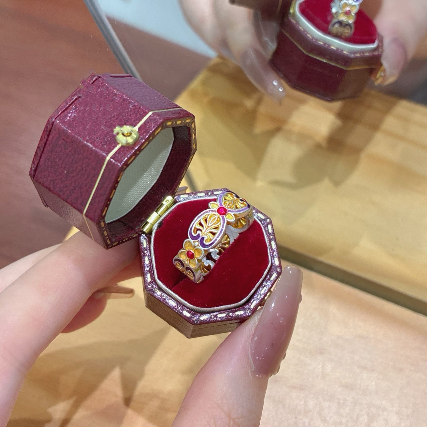 Buy 1Pcs 999.9 Sterling Silver Filigree Enamel Ruyi Ring, Traditional Chinese Style, Perfect For Special Occasions & Collectors online at Fashionner.