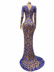 Performance Costume Sexy Elegant Turtleneck Blue Lens Dress Banquet Dress