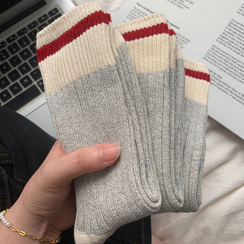 Vintage Stripe Thick Needle Sweater Gray Socks - Fashionner
