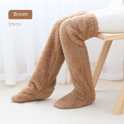 Buy Over Knee High Fuzzy Long Socks Winter Warm Cold Leg Knee Joint Cold-Proof Stockings Home Floor Sleeping Socks online at Fashionner.