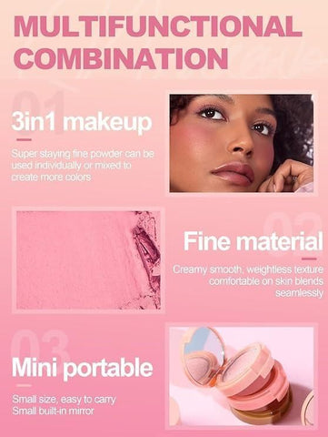 Palette 3-en-1 Blush + Illuminateur avec Mini Boîtier Compact Idéal Voyage