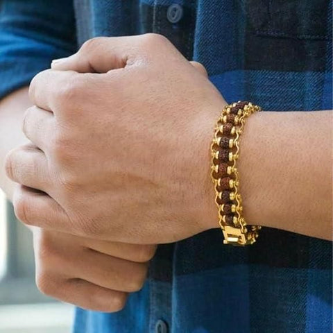 Bracelet Rudraksha plaqué or pour homme