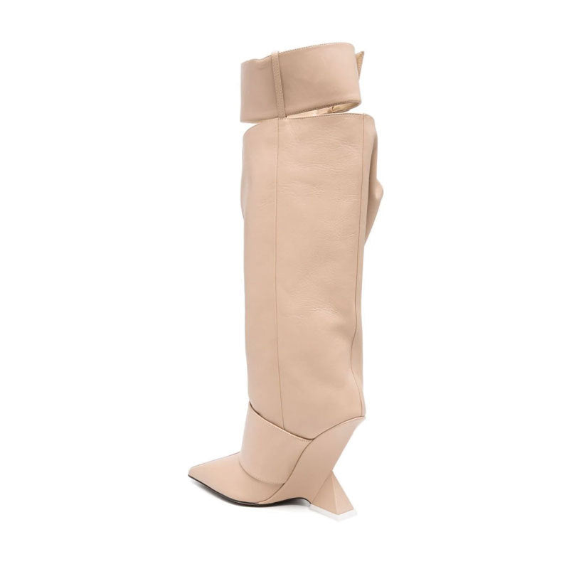 High-profile Wedge Sleeve Pointed Slip-on Strap Large Fastener Boots - Fashionner