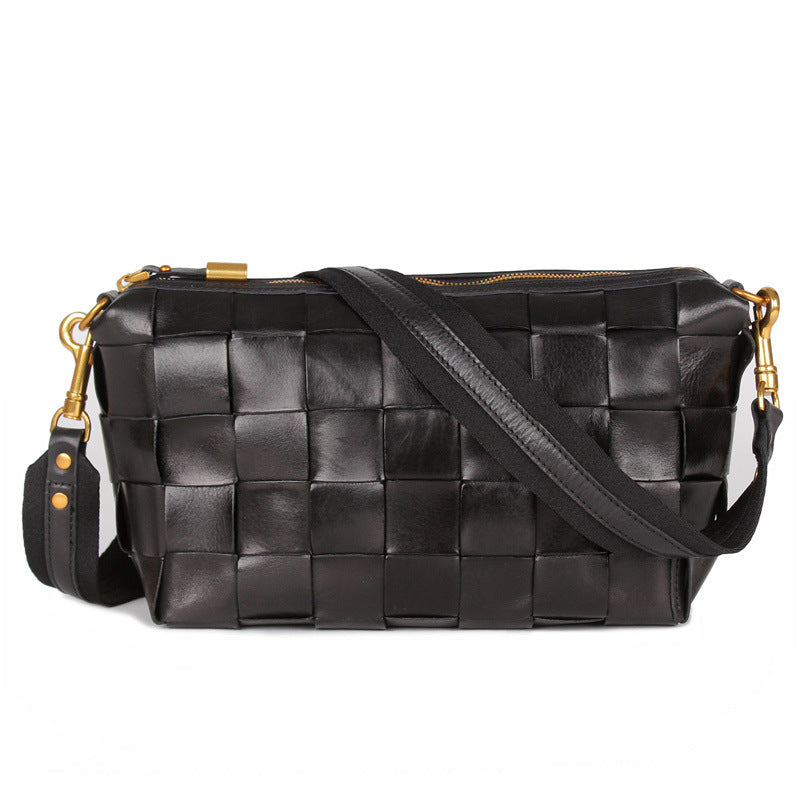 Vintage Handwoven Shoulder Bag With Vegetable Tanned Top Layer Cowhide - Fashionner