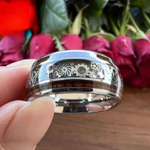 Bague en acier inoxydable avec engrenage mécanique de luxe