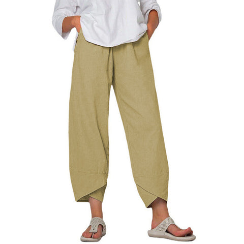 Cotton And Linen Wide Leg Pants Solid Color High Waist Loose Casual Trousers For Women - Fashionner