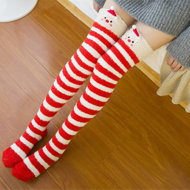 Christmas Long Socks Winter Women Striped Stockings New - Fashionner