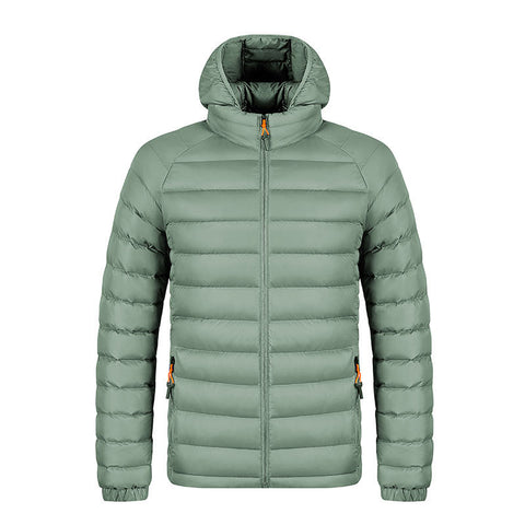 Manteau léger d'hiver à capuche avec poches, veste chaude et portable à fermeture éclair pour homme, vêtements d'extérieur de couleur unie
