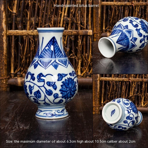 Mini Vase en Céramique de Jingdezhen, Ornement Ancien d'Étagère Hydroponique, Bouteille en Porcelaine Bleue et Blanche Peinte à la Main, Souvenirs