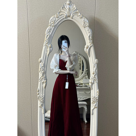 Small Plus Size Wine Red Puff Sleeve Princess High-grade Evening Dress - Fashionner