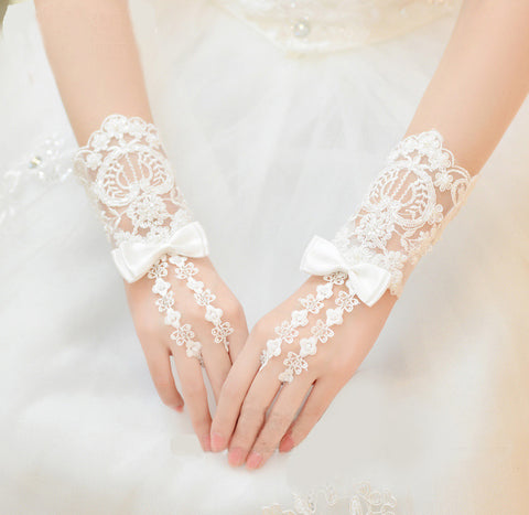 Accessoires de gants de mariage courts perlés pour mariée