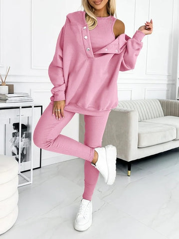 Ensemble trois pièces athleisure : sweat à capuche, gilet ajusté et pantalon à fil épais