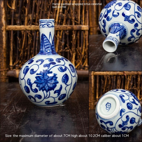 Mini Vase en Céramique de Jingdezhen, Ornement Ancien d'Étagère Hydroponique, Bouteille en Porcelaine Bleue et Blanche Peinte à la Main, Souvenirs