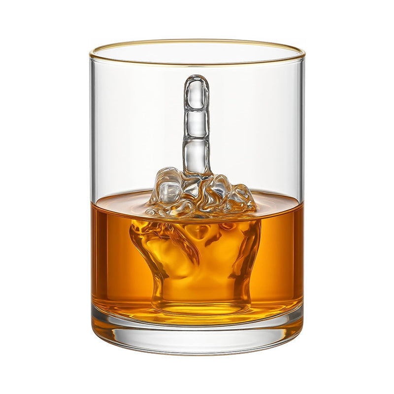 Middle Finger Whiskey Glass with 3D Finger Inside - Funny Novelty Glass for Bourbon Scotch Cocktails, Unique Gift for Men