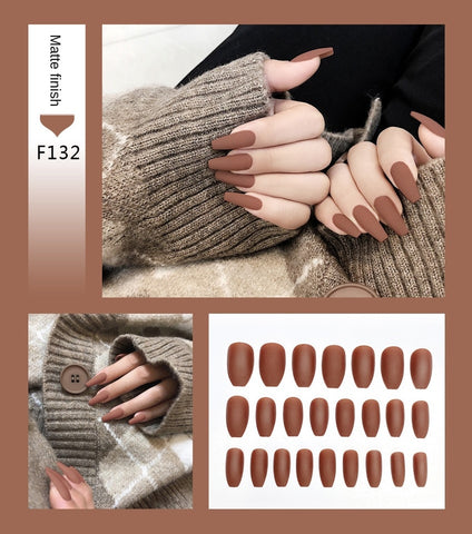 Nail Art Fake Nails Stiletto Tips Clear Press on Long False with Glue Coffin Stick Display Full Cover Artificial Designs Matte - Fashionner