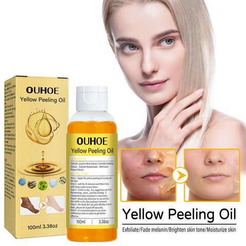 Huile exfoliante jaune, éclaircissante, hydratante, blanchissante, embellissante pour le corps et la peau