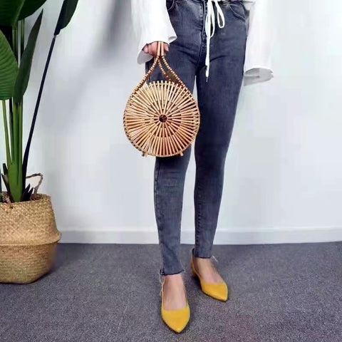Sac tissé en bambou, sac tissé à la main, sac de plage rétro ajouré