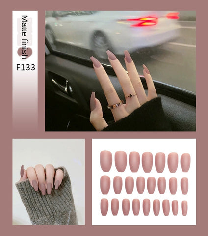 Nail Art Fake Nails Stiletto Tips Clear Press on Long False with Glue Coffin Stick Display Full Cover Artificial Designs Matte - Fashionner