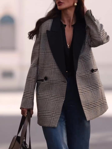 Veste décontractée à carreaux contrastés pour les trajets quotidiens