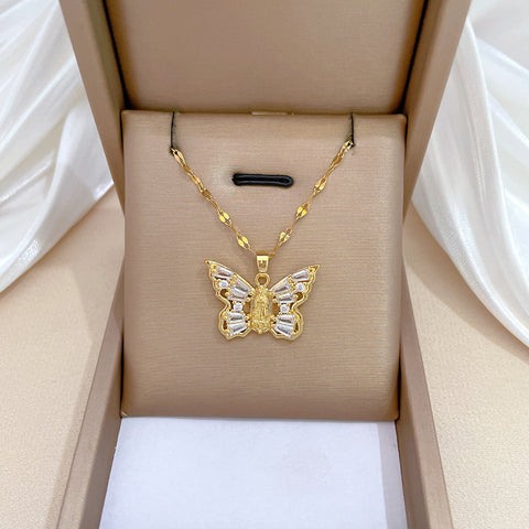 Hollow Zircon Butterfly Love Moon Necklace