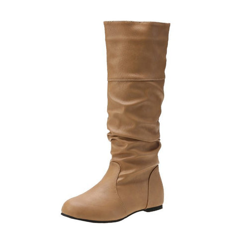 New Flat Boots Round Toe Slip-on Slimming - Fashionner