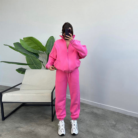 Survêtements de sport pour femme avec poches, veste zippée à col montant et pantalon à cordon de serrage, ensemble de jogging mode
