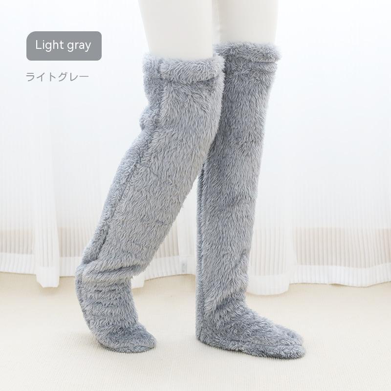 Buy Over Knee High Fuzzy Long Socks Winter Warm Cold Leg Knee Joint Cold-Proof Stockings Home Floor Sleeping Socks online at Fashionner.