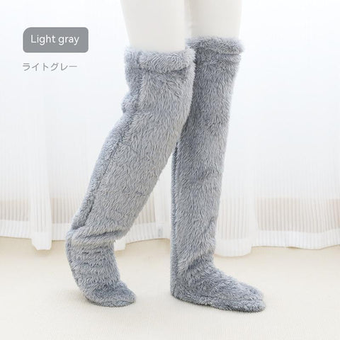 Buy Over Knee High Fuzzy Long Socks Winter Warm Cold Leg Knee Joint Cold-Proof Stockings Home Floor Sleeping Socks online at Fashionner.