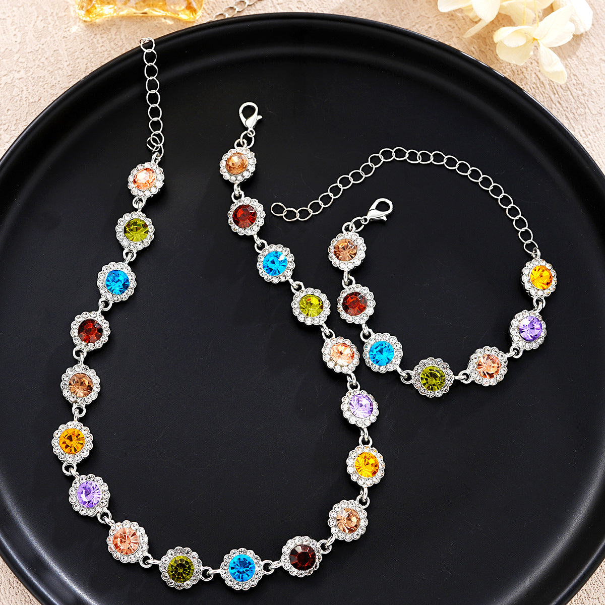 Buy Fashionable Colorful Zircon Bracelet And Necklace Set online at Fashionner.