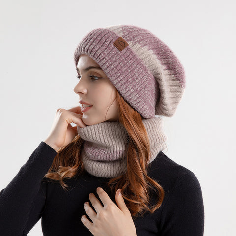 Ensemble de 2 pièces bonnet tricoté avec écharpe, bonnet d'hiver bicolore et écharpe en laine épaisse et chaude avec cache-oreilles