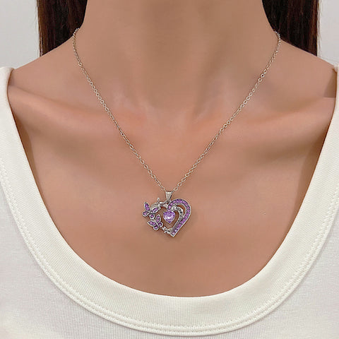 Collier papillon Ins avec strass, pendentif chaîne de clavicule creuse en forme de cœur, tendance et personnalisé, pour la Saint-Valentin
