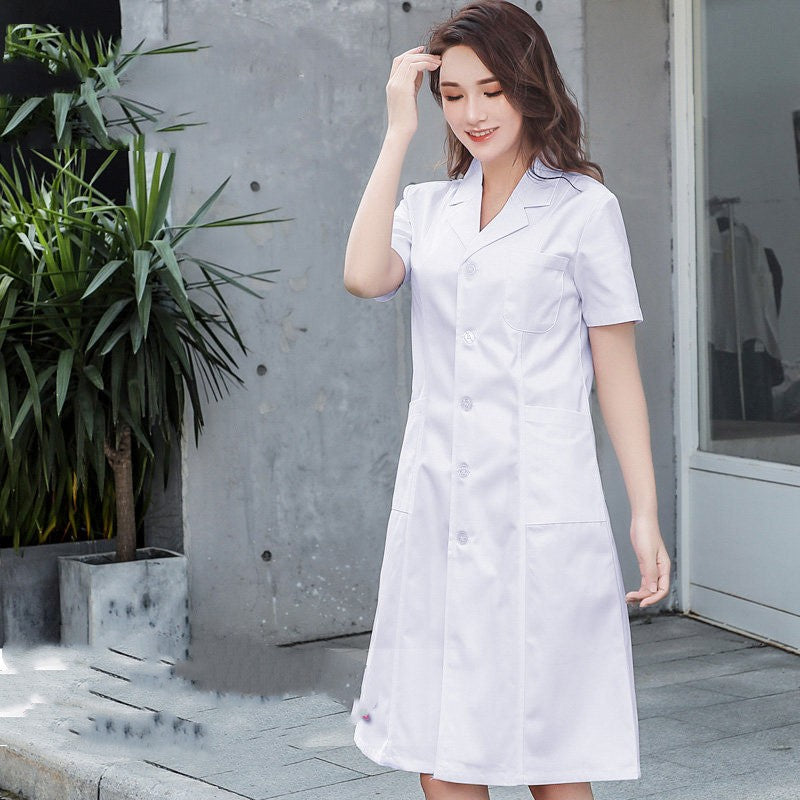 Blouse de laboratoire à manches longues pour femme médecin, robe d'infirmière à manches courtes